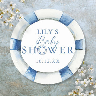 Cute Nautical Ocean Lifebuoy Baby Shower Favor Classic Round Sticker