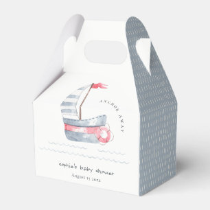 Cute Nautical Pastel Red Blue Sailboat Baby Shower Favour Box