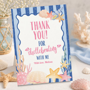 Cute Nautical Pink Shellebrate Seashell Birthday Thank You Card