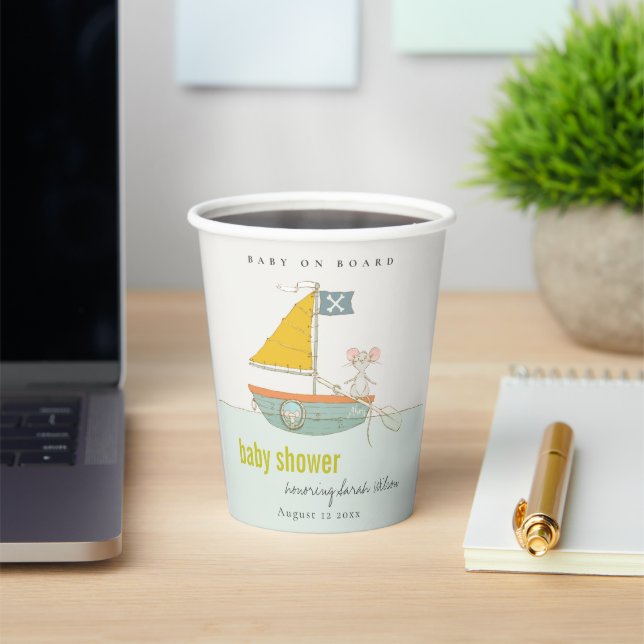 Cute Nautical Pirate Mouse Sailboat Baby Shower Paper Cups (Insitu)