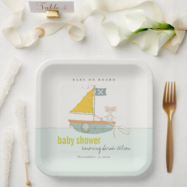 Cute Nautical Pirate Mouse Sailboat Baby Shower Paper Plate (Wedding)