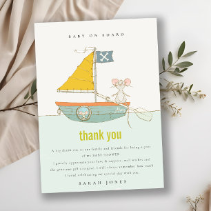 Cute Nautical Pirate Mouse Sailboat Baby Shower Thank You Card