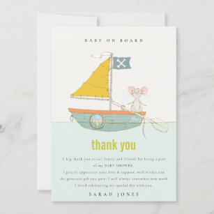 Cute Nautical Pirate Mouse Sailboat Baby Shower Thank You Card