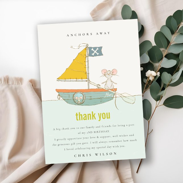 Cute Nautical Pirate Sailboat Any Age Birthday Thank You Card (Creator Uploaded)