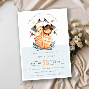 Cute Nautical Pirate Ship Lion Cub Baby Shower Invitation