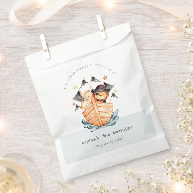Cute Nautical Pirate Ship Lion Cub Kids Birthday Favour Bags (Clipped)