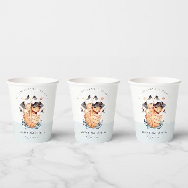 Cute Nautical Pirate Ship Lion Cub Kids Birthday Paper Cups (Multi)