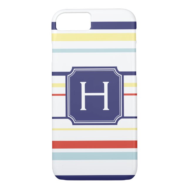Cute nautical preppy stripes pattern monogram Case-Mate iPhone case (Back)