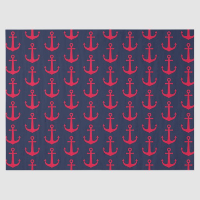 Cute Nautical Red Anchors Navy Blue  Tissue Paper (Front)