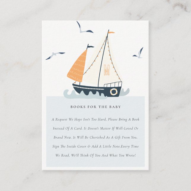 Cute Nautical Sailboat Boys Books For Baby Shower Enclosure Card (Front)