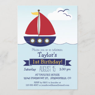 Cute Nautical Sailboat Kid's Birthday Party Invitation