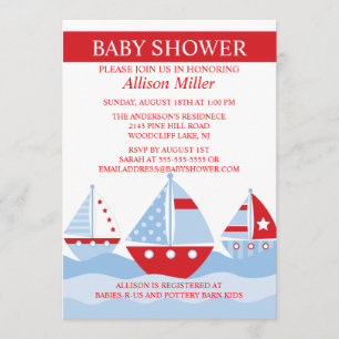 Cute Nautical SAILBOATS Boy Baby Shower Invitation