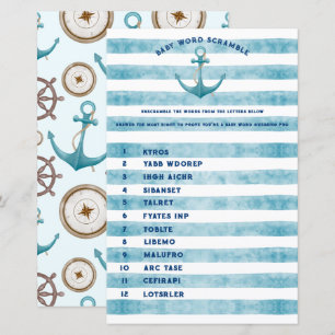 Cute Nautical Sailor Baby Shower Word Scramble