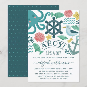 Cute Nautical Sea Critters It's A Boy Baby Shower Invitation