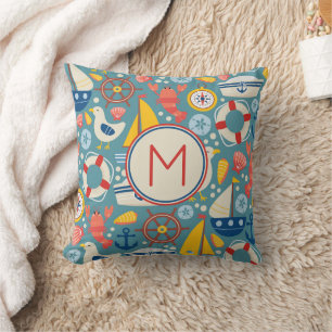 Cute Nautical Sea Life Monogram Cushion