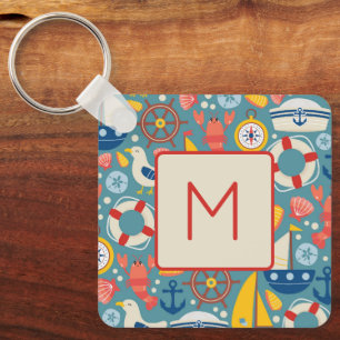 Cute Nautical Sea Life Monogram Key Ring