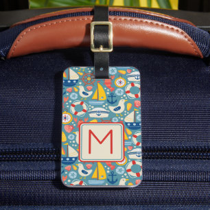Cute Nautical Sea Life Monogram Luggage Tag