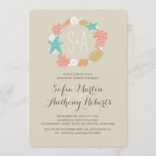 Cute nautical sea wreath rehearsal dinner invites