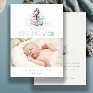 Cute Nautical Seahorse Photo Birth Announcement