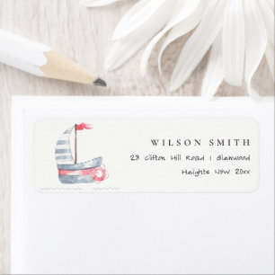 Cute Nautical Soft Red Blue Sailboat Kids Address
