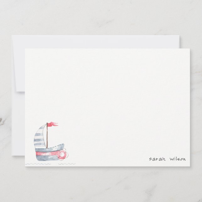 Cute Nautical Soft Red Blue Sailboat Kids Birthday Card (Front)