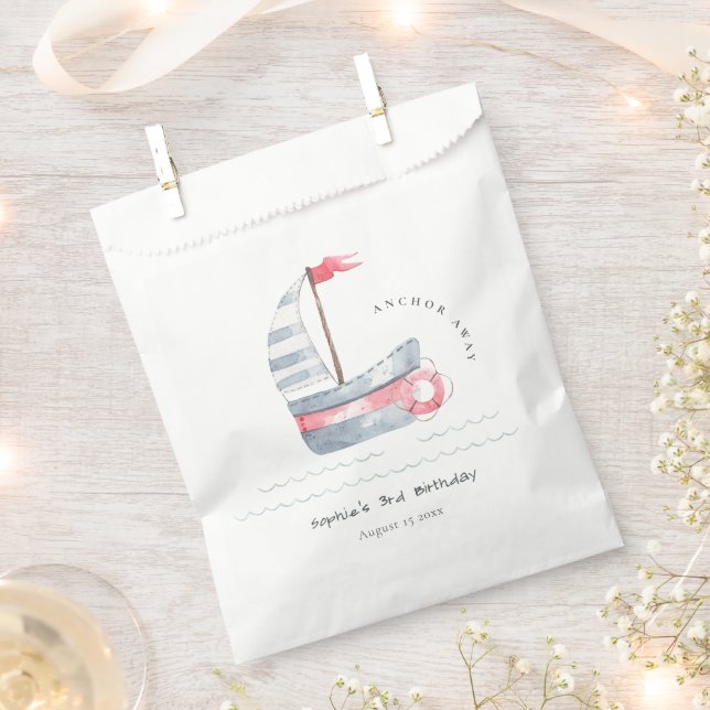 Cute Nautical Soft Red Blue Sailboat Kids Birthday Favour Bags (Clipped)
