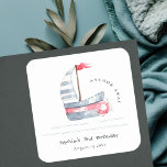 Cute Nautical Soft Red Blue Sailboat Kids Birthday Square Sticker<br><div class="desc">A Cute Nautical Pastel Red Blue Sailboat Theme Collection.- it's an Elegant Simple Minimal watercolor Illustration of pastel red and blue sailboat with waves, perfect for your coastal baby shower and little ones birthday parties. It’s very easy to customise, with your personal details. If you need any other matching product...</div>