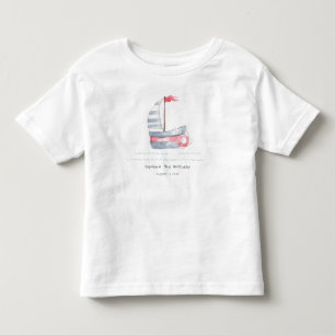 Cute Nautical Soft Red Blue Sailboat Kids Birthday Toddler T-Shirt