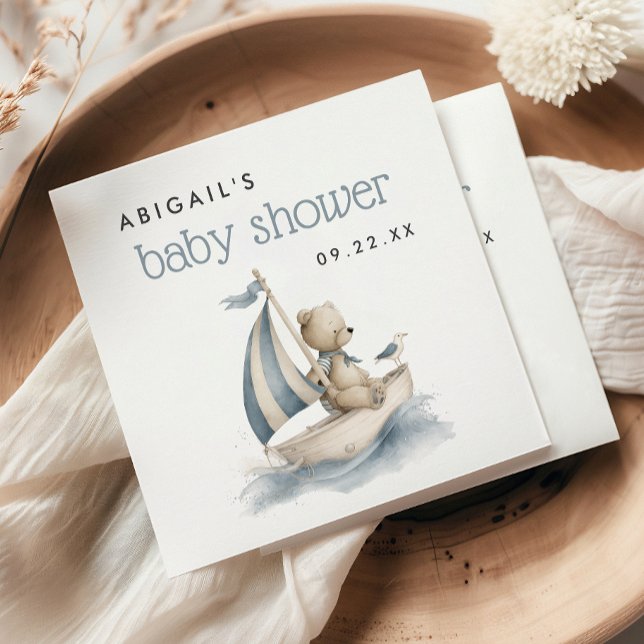 Cute Nautical Teddy Bear Boys Baby Shower Napkin (Creator Uploaded)