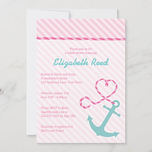 Cute Nautical Theme Anchor Bridal Shower Invitation (Front)