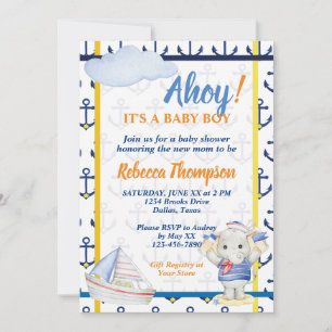 Cute nautical theme boy baby shower invitation