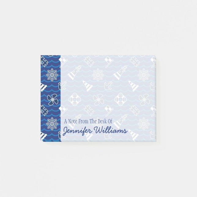 Cute Nautical Waves Pattern | Add Your Name Post-it Notes (Front)