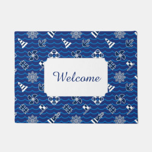Cute Nautical Waves Pattern   Add Your Text Doormat