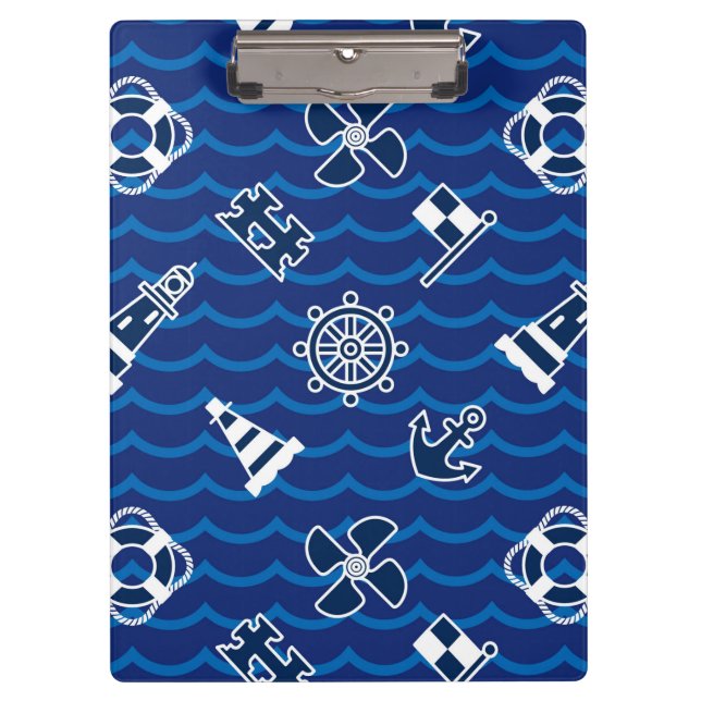 Cute Nautical Waves Pattern Clipboard (Front)