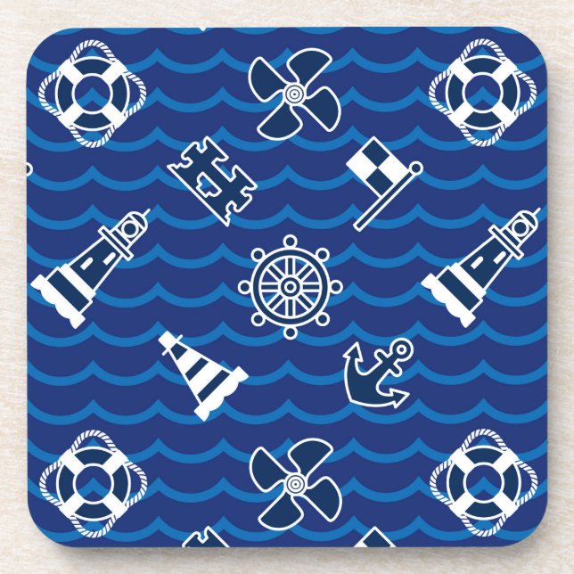 Cute Nautical Waves Pattern Coaster (Front)