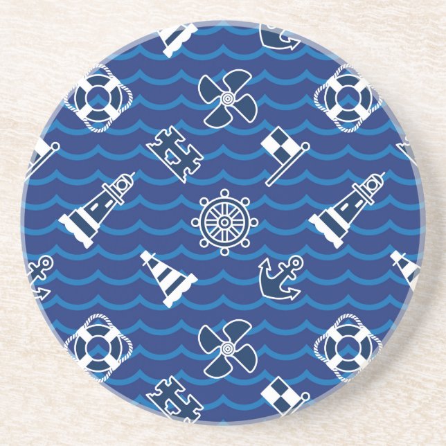 Cute Nautical Waves Pattern Coaster (Front)