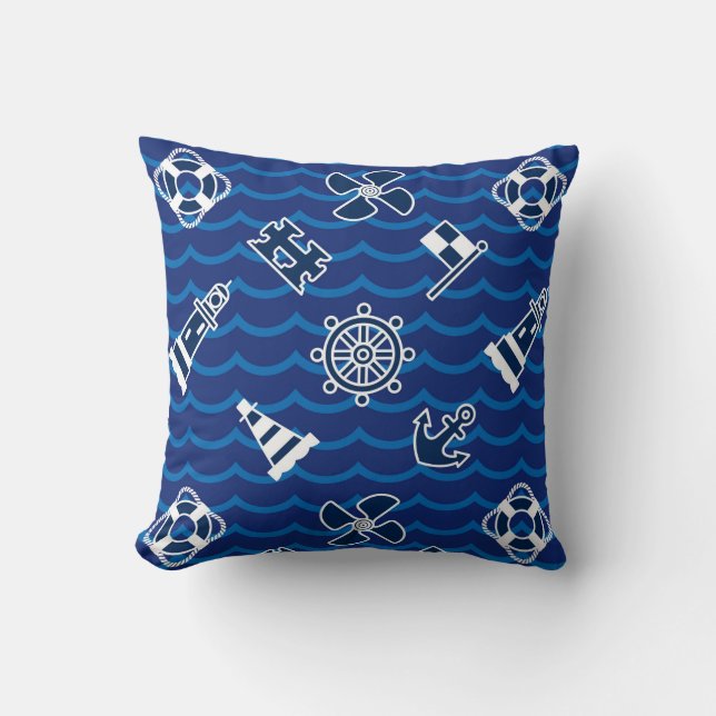 Cute Nautical Waves Pattern Cushion (Front)