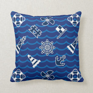 Cute Nautical Waves Pattern Cushion