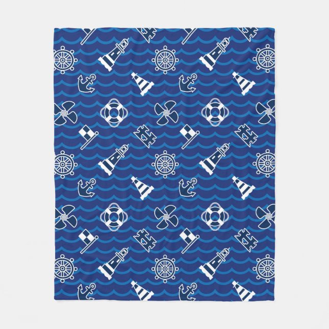 Cute Nautical Waves Pattern Fleece Blanket (Front)
