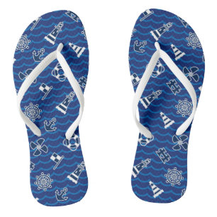Cute Nautical Waves Pattern Flip Flops