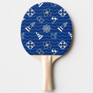 Cute Nautical Waves Pattern Ping Pong Paddle