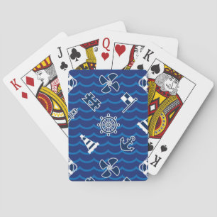Cute Nautical Waves Pattern Playing Cards