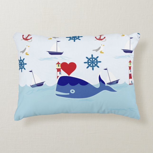 Cute Nautical Whale Decorative Cushion (Front)