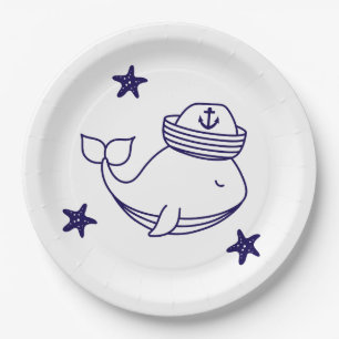 Cute Nautical Whale Paper Plate