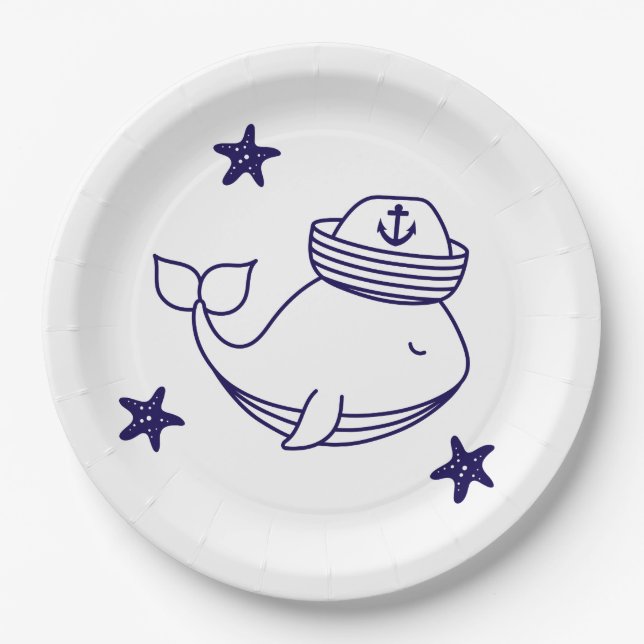 Cute Nautical Whale Paper Plate (Front)
