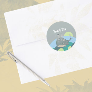 Cute Nautical Whale Squid Blue Baby Shower Classic Round Sticker