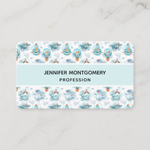 Cute Nautical Whales Watercolor Pattern Business Card
