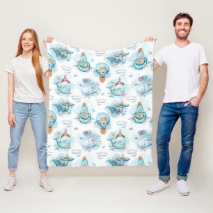 Cute Nautical Whales Watercolor Pattern Fleece Blanket