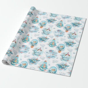 Cute Nautical Whales Watercolor Pattern Wrapping Paper