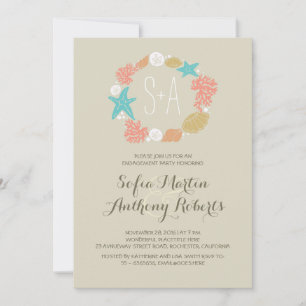 cute nautical wreath beach engagement party invitation